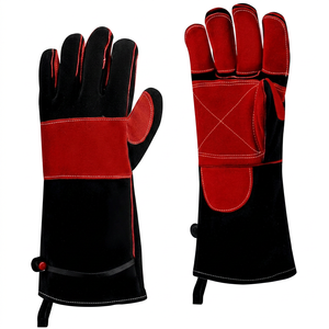 ถุงมือหนังกันความร้อน 14 นิ้ว สายรัดข้อมือปรับได้ ป้องกันความร้อน สีแดง สีดำ ลายเต็ม - Product Image 1