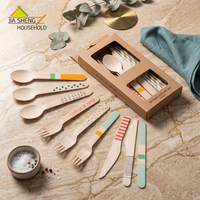 Ensemble d'ustensiles en bois écologiques de haute qualité, cuillère, fourchette, couteau en bois de bouleau, jetables, biodégradables, en vrac