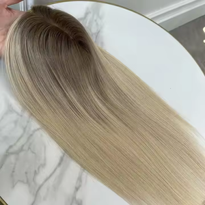 Topper per <span class=keywords><strong>capelli</strong></span> umani con base in seta, 100% Remy Virgin Hair, Ombre Ash Blonde, con clip, per donne con <span class=keywords><strong>capelli</strong></span> <span class=keywords><strong>diradati</strong></span> - Product Image 1