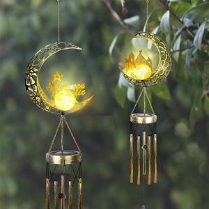 <b>Solar</b> Moon Wind Chimes Iron Vintage Outdoor Garden <b>Hanging</b> Decor <b>Lighted</b> <b>Solar</b> Powered Metallic Finish - Product Image 2