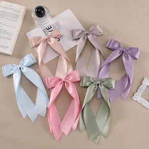 New Fashion Korean Polyester Satin Ribbon Bows Hairpin For Girls Women Scrunchies Ponytail Holder Clip Hairbands