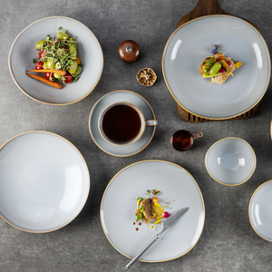 Assiettes en grès de haute qualité YAYU, grises, émaillées craquelées, pour la restauration et l'hôtellerie, vente en gros, vaisselle gastronomie - Product Image 6