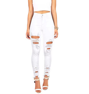 กางเกงยีนส์ทรงสลิมฟิต ผ้ายีนส์ยืดสูง <span class=keywords><strong>ขาด</strong></span>รุ่ย ดีไซน์รัดรูป - Product Image 5