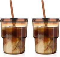 Gobelets en verre de 13 oz avec couvercle et paille, réutilisables pour café glacé, thé, anti-fuite, à paroi épaisse, pour voyage