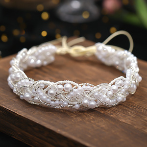 Serre-tête de mariée NianCan en perles, <span class=keywords><strong>fil</strong></span> d'argent tressé, cerceau à <span class=keywords><strong>cheveux</strong></span> perlé, accessoires de mariage, bijoux de <span class=keywords><strong>cheveux</strong></span> pour mariée, demoiselle d'honneur, bal de promo - Product Image 1