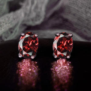 Classic Oval Cut Red Gemstone Stud <b>Earrings</b> for Women Zinc Alloy <b>Claw</b> Setting E3878 - Product Image 3