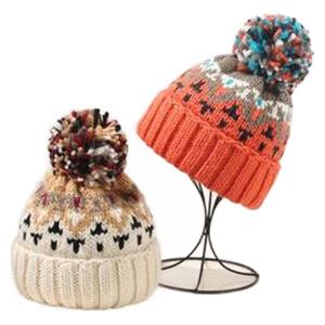 Warm Knitted Beanie Hat For Women With Colorful Pom Pom Autumn Winter Korean Style Wool Hat Foldable Sun Protection Warmth Wind - Product Image 5