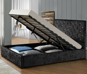 Giường ngủ hiện đại cỡ King, bọc vải nhung ép, nâng đỡ bằng khí nén, có ngăn chứa đồ, đính nút kim cương - Product Image 1