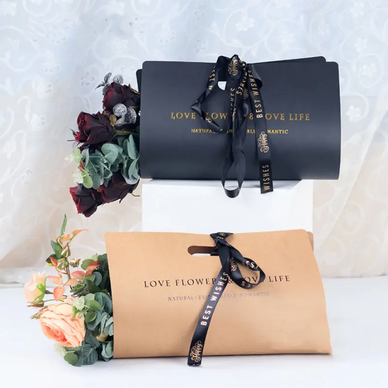 Personalized Logo Custom Flower Bouquet Packaging Wrapping Bag Portable Bouquet Flower Carrier Gift Packing