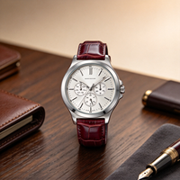 Montre à quartz de luxe pour homme, OEM personnalisée, boîtier en acier inoxydable, bracelet en cuir, étanche 3ATM, mouvement japonais, montre de business, vente en gros