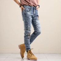 Pantalon en jean moulant élastique pour homme, pantalon bleu déchiré à la mode, grande taille, offre spéciale