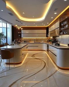 Interior de Cocina Curvo de Lujo con Iluminación Ambiental, Superficies con Acabado Liso y Diseño Moderno y Elegante - Product Image 6