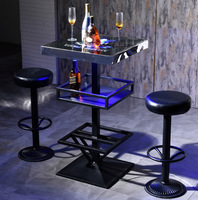 Meubles de bar de style moderne pour discothèque, table de bar carrée en acier inoxydable, ensemble de table haute avec tabourets de bar