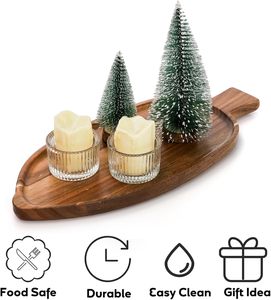 Plateaux de service en bois d'acacia en forme de feuille brune Lumina, 2 pièces, 13 x 5,5 pouces, plateaux décoratifs, plateaux polyvalents pour le fromage - Product Image 4