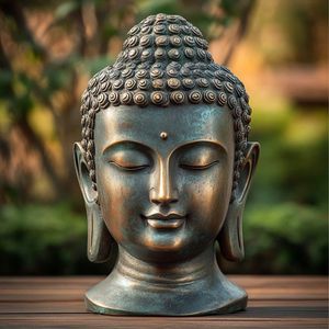 Estatua de Cabeza de Buda de Resina con Acabado Bronce, Escultura Budista para Decoración del Hogar y Jardín - Product Image 4
