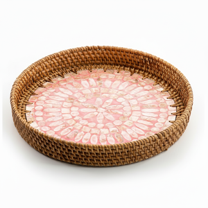 Rond Rotin Vadrouille Osier Fruits Pain Plateau De Service Tissé À La Main Restaurant Panier De Rangement avec Poignées - Product Image 1