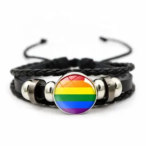 Pulsera tejida a mano con gemas de Orgullo Gay, joyería de cuero europeo y americano, nueva