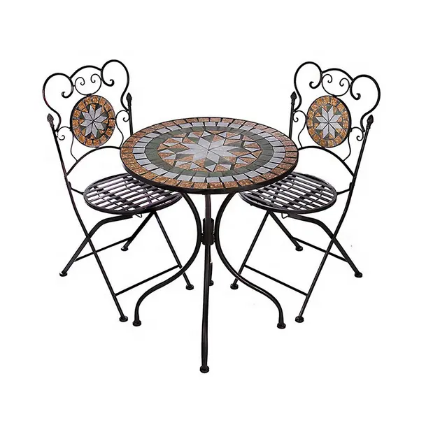 Coffee Table And Chair Furniture Set Outdoor Patio Garden Foldable Iron Metal Mosaic Table Bistro Set