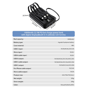 Mini Cargador Rápido con 4 Cables Integrados, Banco de Energía de Alta Capacidad de 10000 mAh, Cargador Portátil con Linterna LED - Product Image 5