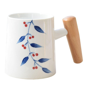 Mug en céramique peint à la main avec logo imprimé, poignée en bois, motif dessin animé, porcelaine blanche, 201-300 ml, compatible lave-vaisselle et micro-ondes, idéal pour les fêtes - Product Image 6
