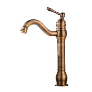 Grifo de lavabo de latón montado en cubierta, estilo europeo, retro, antiguo, un solo Mango, duradero - Product Image 1