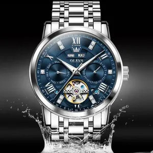 OLEVS 6701 Montre entièrement automatique pour hommes Montres mécaniques à tourbillon creux multifonctions lumineuses d'affaires en acier inoxydable - Product Image 5