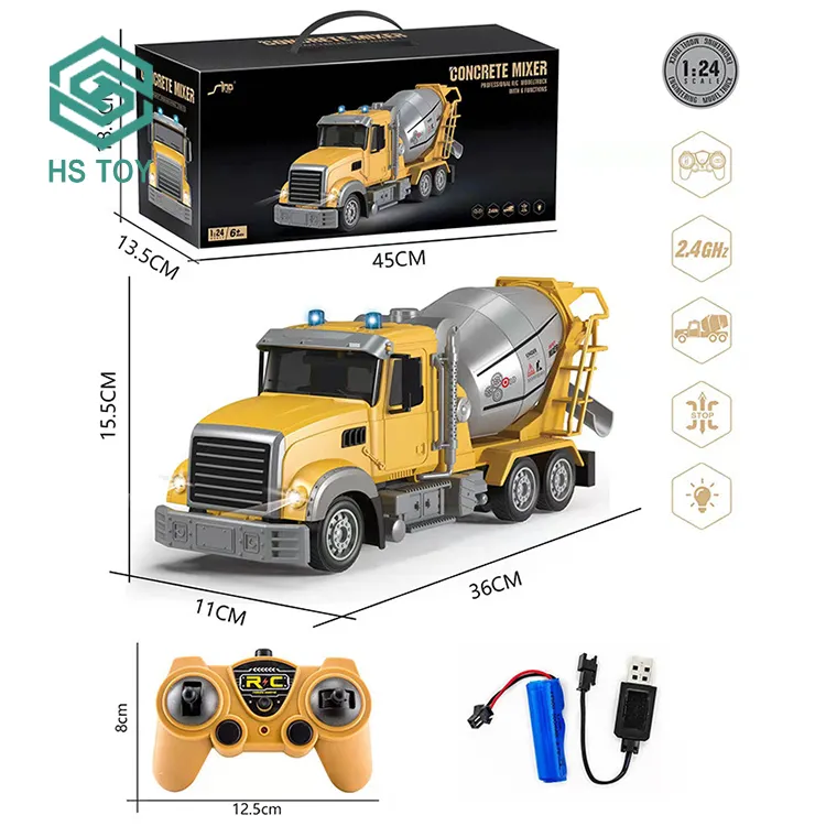 HS 2.4G 3.7V 1 24 Scale RC Engineering Vehicle Light Mini Dump Truck Mixer Truck Car Toy Prices Child Battery With USB