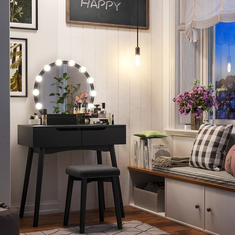 wholesale makeup vanity table with bulb lights and chair set