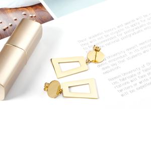 Pendientes de Moda con Patrón Geométrico, Combinación de Chapado en Oro de 18K y Acero Inoxidable, Pendientes Colgantes para Mujer - Product Image 2
