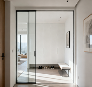 <span class=keywords><strong>Porte</strong></span> <span class=keywords><strong>coulissante</strong></span> <span class=keywords><strong>suspendue</strong></span> élégante à l'aspect sans cadre pour séparation de bureau et de bureau à domicile - Product Image 5