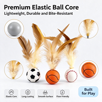 Jouet pour chat en forme de plume élastique, balle en caoutchouc à lancer, jeu interactif de poursuite et de saut pour chats d'intérieur