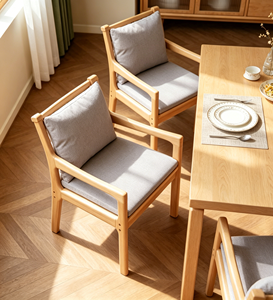 Fauteuil scandinave moderne en bois massif avec coussin gris pour la maison, le bureau ou le salon - Product Image 1