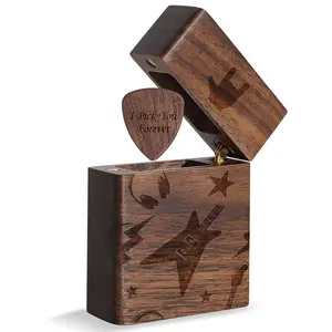 Caixa de palhetas de madeira maciça para guitarra, caixa de presente de madeira para venda, preço de atacado de alta qualidade, personalizado de fábrica, oem