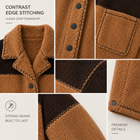 Veste en polaire sherpa bicolore contrastée personnalisée, col cranté, boutons, broderie de marque, épaisse et chaude, pour l'extérieur, hiver