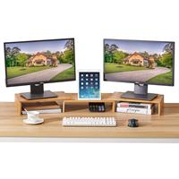 Penyangga Monitor Ganda Persegi Panjang dari Bambu Alami, Dapat Disesuaikan Panjang & Sudutnya, Untuk Penggunaan di Rumah & Kantor