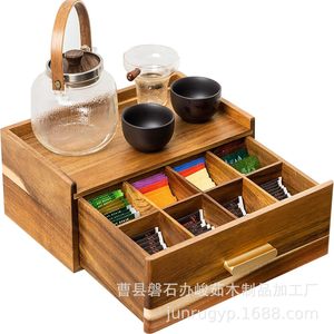 Wooden <b>Tea</b> Storage <b>Box</b> With Drawer Compartmentalized Organizer For <b>Tea</b> Bags Coffee Bags Desktop Use - Product Image 1