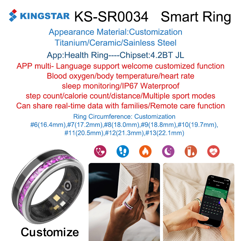 สีม่วง- Kingstar- SR0034-AI สุขภาพ-การนอนหลับ-ฟิตเนส-แหวนอัจฉริยะ