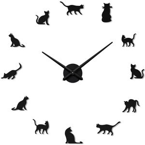 Cute Cat Wall <b>Clock</b> DIY Mute <b>Digital</b> <b>Clock</b> 3D Acrylic Mirror Wall Stickers for Home Living Room Office Pet Store Decor - Product Image 5