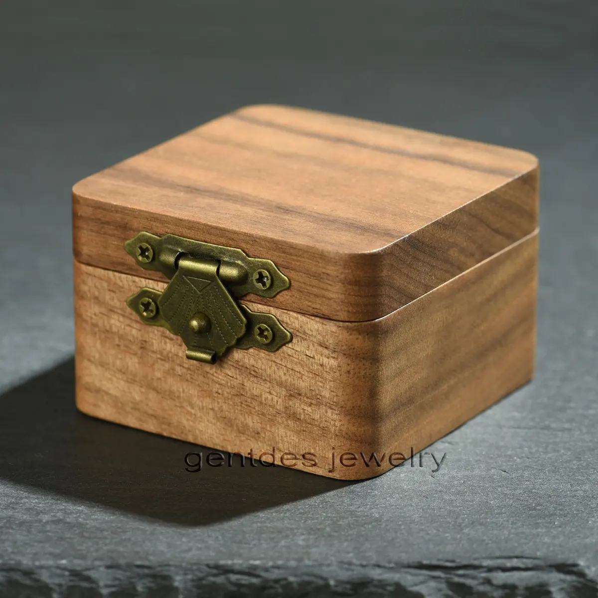 Caixa de anel de casamento de madeira koa para casal, joia personalizada com logotipo para Gentdes, caixa de anel de madeira para casal