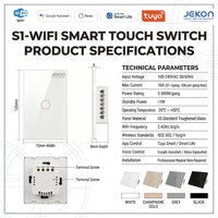 Interrupteur tactile intelligent WiFi 2,4 GHz à connexion directe, fil neutre US, pas de passerelle requise, contrôle vocal de l'éclairage via l'application Tuya