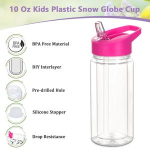 10oz Flip Top Straw <b>Double</b> <b>Wall</b> Snow Globe Tumbler Bottom Pre Drilled With Handle Lid - Product Image 2