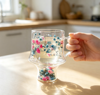 Mug en verre borosilicate à double paroi avec poignée isolante, motif floral, tasse à café et à thé, décoration d'intérieur, cadeau