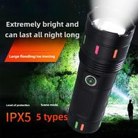 Lampe torche rechargeable étanche haute puissance blanche, faisceau longue portée, zoom télescopique multifonction pour le camping, les voyages et les activités de plein air