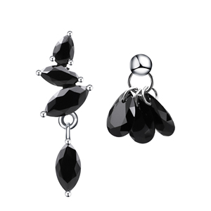 Boucles d'oreilles pendantes en argent sterling plaqué or 18 carats, style classique et minimaliste, avec moissanite noire taille poire, Tianyu Gems - Product Image 1