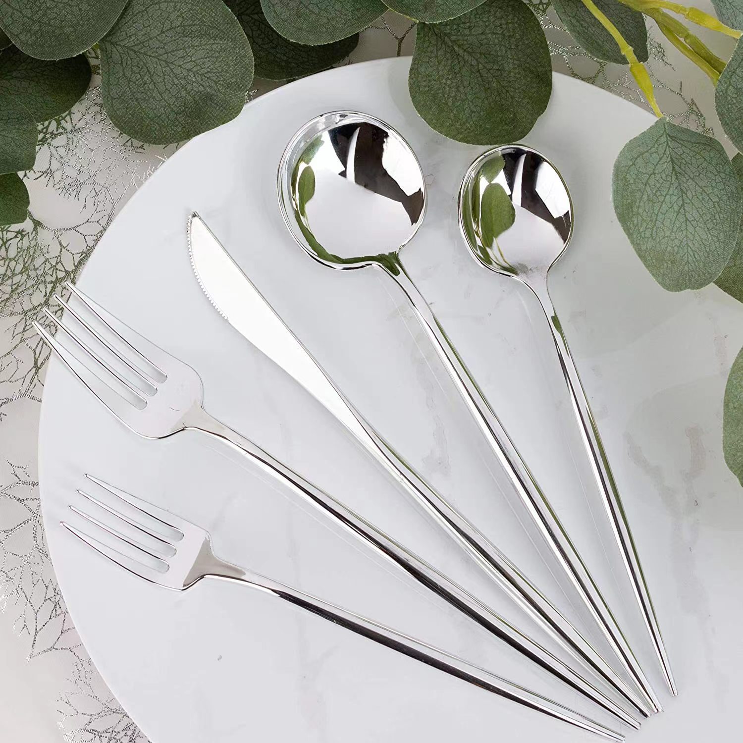 Travel Outdoor Party Flatware Elegant Modern Gold Silver Disposable Cutlery, Knife Fork Spoon Silverware Set · image 4