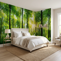 Papier peint mural Forêt Verte Ensoleillée, Paysage Naturel avec Arbres et Lumière du Soleil pour Salon, Chambre à Coucher, Décoration Murale Intérieure