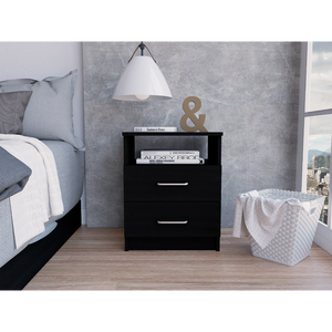Nightstand 20 H Two <b>Drawers</b> One Shelf Superior Top Black <b>Storage</b> <b>Drawer</b> - Product Image 1
