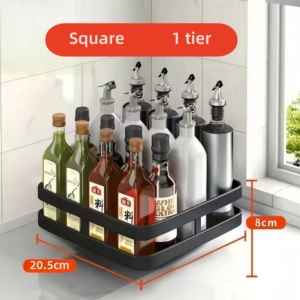 Rak bumbu putar, rak pengatur bumbu putar logam tinggi meja putar 1 tingkat untuk rak bumbu - Product Image 2
