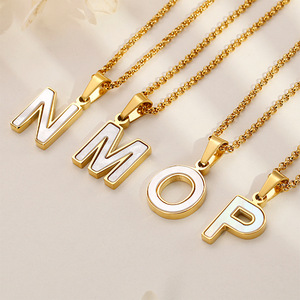 Collar con Colgante de Letra Inicial, Chapado en Oro de 18K, Moderno, para Aniversario, con Cruz de Acero Inoxidable 316L y Concha Blanca - Product Image 2