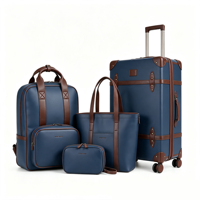 Ensemble de bagages vintage en PU avec logo personnalisé, 6 pièces, valise rétro avec sac à dos, bagages à roulettes de voyage, OEM ODM, sac cosmétique